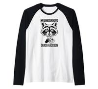Neighbourhood Crack Raccoon Graphic with Pizza Illustration Raglan Baseball Tee