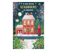 Neighbours Christmas Card - Very Special Neighbours - Festive House, Robins and Snowmen - Artistic Design - Special Finish - Made in the UK - Eco-Friendly