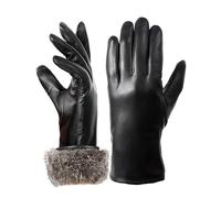 Neiicty Super Warm Fur Lined Leather Gloves Women Touchscreen Texting Driving Gloves Simple Classic Style, Black, Large