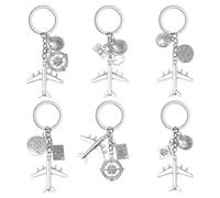 Neikafan 6 PCS Travel Keyring Plane Keyring with Airplane Passport Camera Earth Plane Keychain Gifts for Travellers Pilot Flight Attendant Travelling Keychain Gifts for Men Women