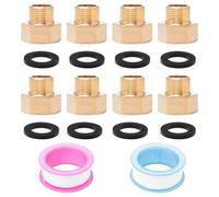 Neikafan 8 Pcs 1/2" Female to 3/8" Male BSP Thread Brass Hex Bushing Reducing Connector Female 1/2 inch to Male 3/8 inch Adapter for Pipe Connecting Conversion with Sealing Rings