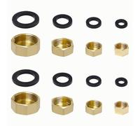 Neikafan 8 Pcs Radiator Pipe Blanking Caps 1 3/4 1/2 3/8 inch Brass Blanking Cap for Gas Washing Machines with 8pcs Shower Hose Washer Rubber, Radiator Stop End Caps for Plumbing Solutions