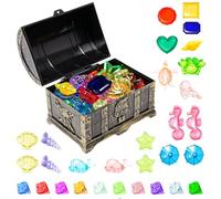 Neikafan Diving Toys Gems,30PCS Colorful Diamond and Plastic Gems Set with Pirate Treasure Chest Box Diving Toys for Swimming Pool for Boys and Girls Underwater Gemstone Swimming Training Gift Toy