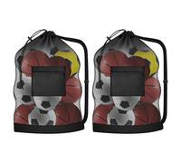 Neikafan Extra Large Sports BallBag 2Pcs NetBag Holds 10-12 Size 5/7 Waterproof Storage Drawstring Mesh Bag Adjustable Shoulder Strap Suitable Basketball Football Tennis Volleyball Training Equipment
