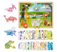 Neikafan Peg Puzzles Wooden Puzzles Animals Paper Peg Puzzle for 1 2 Year Old Wooden Jigsaws for Babies Toddlers Wild Animals Pattern Educational Learning Kids Toys for Girls Boys Gifts