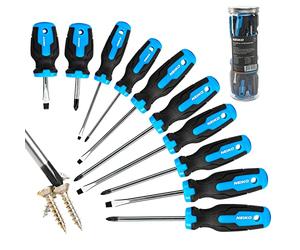 NEIKO 01378A Magnetic Screwdriver Set | 10 Piece | Phillips & Flathead | Heat Treated Chrome Vanadium Steel | Slotted Head Tip with Non-Slip Cushioned Handle Grips | Small Screw Driver Tool Kit