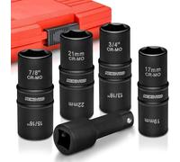 NEIKO 02282B 1/2-Inch-Drive Impact Socket Set, Flip Socket Set, Chrome Moly Steel, Includes 3-Inch Bar Extension, 8 Deep SAE and Metric Sizes, 5 Pieces