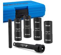 NEIKO 02290B Lug Nut Socket Set, 1/2” Impact Thin Wall Flip Socket Set, Half Size Wheel Socket Set, Metric 6 Point, 5" Extension Bar & Knockout Bar, 18.5mm, 19.5mm, 21.5mm, and 22.5mm