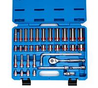 Neiko 02511A 3/8” Drive Socket Set with Quick Release Ratchet (90 Tooth), 35 Piece Standard and Deep SAE Sizes, 1/4” to 1”, 6 Point, Universal Joint, 3/8” Extension Bars, Made with CR-V Steel