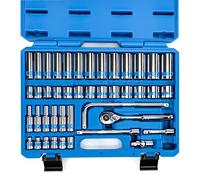 Neiko 02512A 3/8” Drive Socket Set with Quick Release Ratchet (90 Tooth), 43 Piece Standard and Deep Metric Sizes, 6mm to 24mm, 6 Point, Universal Joint, 3/8” Extension Bars, Made with CR-V Steel