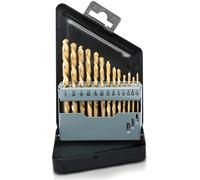 NEIKO 10038A Left-Hand Drill-Bit Set, High-Speed Steel Drills with Titanium Nitride Coating, Reverse-Twist Drill Bits, SAE Sizes, 13-Piece Set