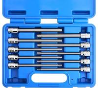 Neiko 10077A 3/8” Drive Metric Extra Long Allen Hex Bit Socket Set | 10 Pieces | Sizes 3mm - 10mm | Shaft Length 6” | Premium S2 Steel Bits | Heavy Duty Cr-V Sockets | Exceeds ANSI Standards