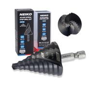 NEIKO 10174B Step Drill Bit, 10 Steps 1/4" to 1-3/8" Spiral M35 Cobalt, AlTiSiN Coated, 1/4" Quick Change Step Bits for Steel, Metal, Wood, Plastic, Unibit Cone Drill Bits, Two Flute
