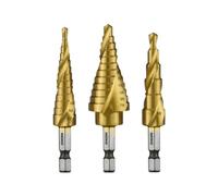 NEIKO 10181A Step Drill Bit Set, 3 Piece, Spiral Grooved for Faster Drilling, Step Bits for Stainless Steel, Metal, Wood, Plastic, Unibit Cone Drill Bits with 31 Step Sizes Total (Pack of 10)