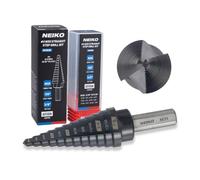 NEIKO 10185B Step Drill Bit, 12 Steps 3/16" to 7/8" Straight M35 Cobalt, AlTiSiN Coated, 3/8" Tri-Flat Step Bits for Steel, Metal, Wood, Plastic, Unibit Cone Drill Bits, Two Flute