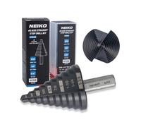 NEIKO 10194B Step Drill Bit, 10 Steps 1/4" to 1-3/8" Straight M35 Cobalt, AlTiSiN Coated, 3/8" Tri-Flat Step Bits for Steel, Metal, Wood, Plastic, Unibit Cone Drill Bits, Two Flute