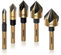NEIKO 10218A Countersink Drill Bit Set for Wood and Metal, 1/4” Tri-Flat Shank, 5 Piece Countersink Bits, M2 High Speed Steel