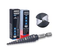 NEIKO 10601B Step Drill Bit, 13 Steps 1/8" to 1/2" Straight M35 Cobalt, AlTiSiN Coated, 1/4" Quick Change Step Bits for Steel, Metal, Wood, Plastic, Unibit Cone Drill Bits, Two Flute
