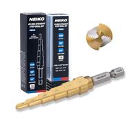 NEIKO 10604A Step Drill Bit, 6 Steps 3/16" to 1/2" Straight High Speed Steel, Titanium Nitride Coated, 1/4" Quick Change Step Bits for Steel, Metal, Wood, Plastic, Unibit Cone Drill Bits, Two Flute