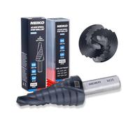 NEIKO 10606B Step Drill Bit, 9 Steps 1/4" to 3/4" Spiral M35 Cobalt, AlTiSiN Coated, 3/8" Tri-Flat Step Bits for Steel, Metal, Wood, Plastic, Unibit Cone Drill Bits, Two Flute