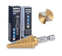 NEIKO 10607A Step Drill Bit, 9 Steps 1/4" to 3/4" Straight High Speed Steel, Titanium Nitride Coated, 1/4" Quick Change Step Bits for Steel, Metal, Wood, Plastic, Unibit Cone Drill Bits, Two Flute