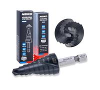 NEIKO 10608B Step Drill Bit, 9 Steps 1/4" to 3/4" Spiral M35 Cobalt, AlTiSiN Coated, 1/4" Quick Change Step Bits for Steel, Metal, Wood, Plastic, Unibit Cone Drill Bits, Two Flute