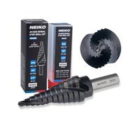 NEIKO 10609B Step Drill Bit, 12 Steps 3/16" to 7/8" Spiral M35 Cobalt, AlTiSiN Coated, 3/8" Tri-Flat Step Bits for Steel, Metal, Wood, Plastic, Unibit Cone Drill Bits, Two Flute