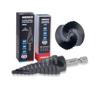 NEIKO 10611B Step Drill Bit, 12 Steps 3/16" to 7/8" Spiral M35 Cobalt, AlTiSiN Coated, 1/4" Quick Change Step Bits for Steel, Metal, Wood, Plastic, Unibit Cone Drill Bits, Two Flute