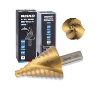 NEIKO 10612A Step Drill Bit, 10 Steps 1/4" to 1-3/8" Spiral High Speed Steel, Titanium Nitride Coated, 3/8" Tri Flat Step Bits for Steel, Metal, Wood, Plastic, Unibit Cone Drill Bits, Two Flute