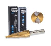 NEIKO 10614A Step Drill Bit, 2 Steps 3/8" to 1/2" Straight High Speed Steel, Titanium Nitride Coated, 1/4" Tri Flat Step Bits for Steel, Metal, Wood, Plastic, Unibit Cone Drill Bits, Two Flute