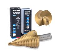 NEIKO 10627A Step Drill Bit, 2 Steps 7/8" to 1-1/8" Spiral High Speed Steel, Titanium Nitride Coated, 3/8" Tri-Flat Step Bits for Steel, Metal, Wood, Plastic, Unibit Cone Drill Bits, Two Flute