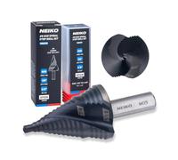 NEIKO 10627B Step Drill Bit, 2 Steps 7/8" to 1-1/8" Spiral M35 Cobalt, AlTiSiN Coated, 3/8" Tri-Flat Step Bits for Steel, Metal, Wood, Plastic, Unibit Cone Drill Bits, Two Flute