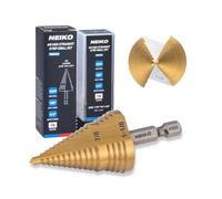 NEIKO 10628A Step Drill Bit, 2 Steps 7/8" to 1-1/8" Straight High Speed Steel, Titanium Nitride Coated, 1/4" Quick Change Step Bits for Steel, Metal, Wood, Plastic, Unibit Cone Drill Bits, Two Flute