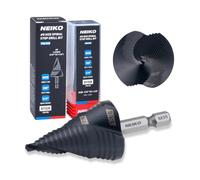 NEIKO 10629B Step Drill Bit, 2 Steps 7/8" to 1-1/8" Spiral M35 Cobalt, AlTiSiN Coated, 1/4" Quick Change Step Bits for Steel, Metal, Wood, Plastic, Unibit Cone Drill Bits, Two Flute