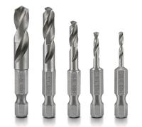 Neiko 11402A Stubby Drill Bit Set for Metal, 5 Piece | 1/4-Inch Quick Change Hex Shank | M2 HSS Steel