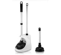 Neiko 60168A 4-Piece Toilet Plunger Set, Bonus Mini Sink & Drain Plunger, Toilet Bowl Brush & Caddy, All-Angle Design, Aluminum Handle, Black