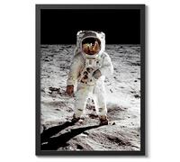 Neil Armstrong Moonwalk Vintage Space Poster, Retro Astronomy Illustration Print, Galaxy Planet Nasa Wall Art Painting Universe Moon Eclipse Office Home Decor, A3 (Black Frame) - 45x32.8cm