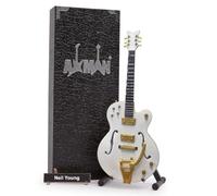 Neil Young Gretsch White Falcon Electric Guitar - Miniature Guitar Replica - Music Gifts - Handmade Ornamental 1/4 Scale - Includes a Display Box, Name Tag and Miniature Guitar Stand