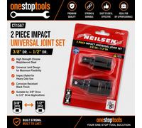 Neilsen 2pc Universal Joint Impact Socket Wobble Extension Adaptor 1/2" 3/8" Set