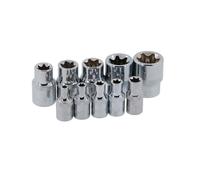 Neilsen CT0732 10pc Star Socket Set 1/4in & 3/8in Drive E4-E18 Chrome Vanadium with Socket Rail