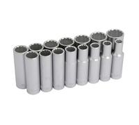 Neilsen CT0873 15pc 1/2in Drive Deep Socket Set 12 Point Metric 10mm to 24mm Chrome Vanadium with Socket Rail