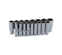 Neilsen CT0874 17pc 3/8in Drive Deep Socket Set 12 Point Flank Drive Sizes 6-22mm Chrome Vanadium