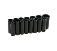 Neilsen CT1093 15pc 1/2in Dr Deep Impact Socket Set 10mm-30mm Chrome Vanadium Steel Black Oxide Finish Impact-Rated Deep Sockets
