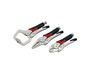 Neilsen CT1437 3pc Mini Set Locking Plier Mini Grip Wrench Set Curved Jaw 106mm 23mm Jaw Long Nose 124mm 37mm Jaw C-Clamp 128mm 30mm Jaw