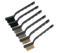 Neilsen CT1542 6pc Hand Wire Brush Set - Nylon, Brass and Steel Bristles with PVC Handles - 175mm Long