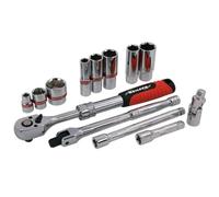 Neilsen CT1575 33pc 3/8in Drive Socket Set 8 to 24mm Sockets 10 to 19mm Deep Sockets 16 and 21mm Plug Sockets Extendible Ratchet Power Handle Extension Bars Universal Joint