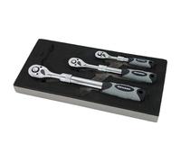 Neilsen CT5796-3pc Extending Ratchet Set with 1/4in, 3/8in & 1/2in Drive | 72 Tooth Quick Release | Ideal for Automotive & Workshop Use