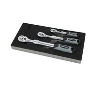 Neilsen CT5796-3pc Extending Ratchet Set with 1/4in, 3/8in & 1/2in Drive | 72 Tooth Quick Release | Ideal for Automotive & Workshop Use