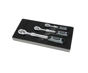 Neilsen CT5796-3pc Extending Ratchet Set with 1/4in, 3/8in & 1/2in Drive | 72 Tooth Quick Release | Ideal for Automotive & Workshop Use