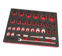 Neilsen CT6033 32pc Crow Foot Wrench Set 3/8in 1/2in 3/4in Drive CR-MO Crow Foot Wrenches 10-50mm with Adaptors Extensions and 375mm Power Bar